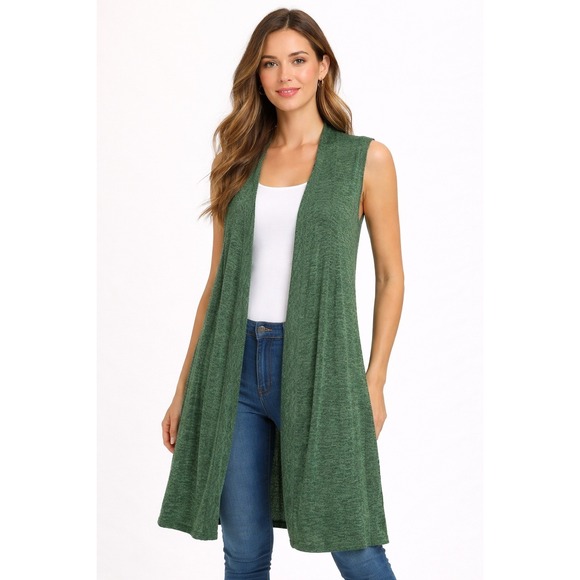 LuLaRoe Jackets & Blazers - LuLaRoe Joy Vest Womens Medium Green Marl Knit Longline Open Front Duster